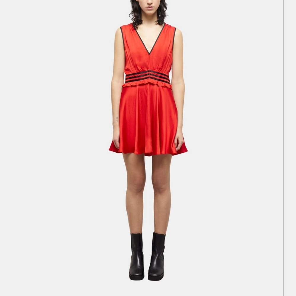 The Kooples Vibrant Red Dress with Black Accents